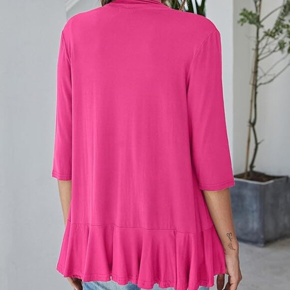 Bluetime Women's Casual Lightweight Open Front Cardigans Soft Draped Ruffles - Picture 5 of 5